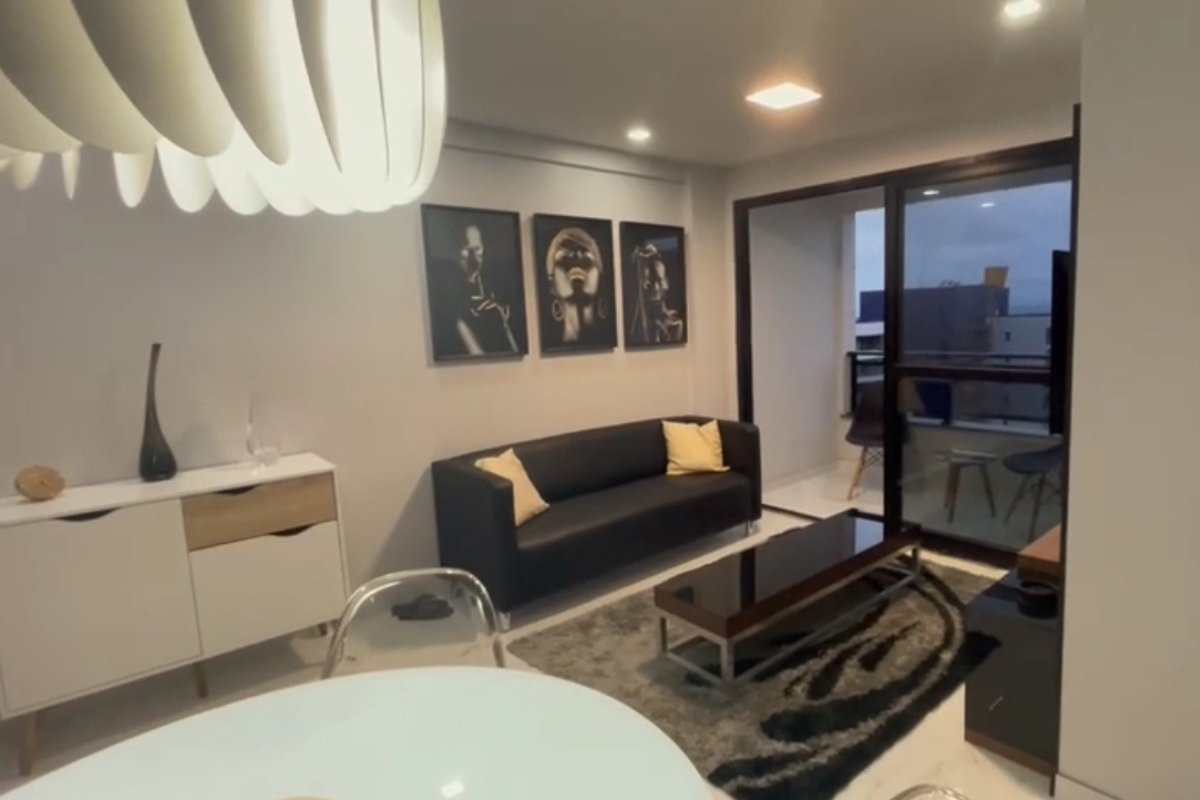 Sala de apartamento decorado no Blue Ocean Flat Fortaleza