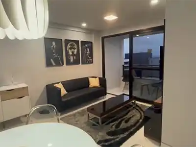 sala de flat mobiliado no Blue Ocean Fortaleza